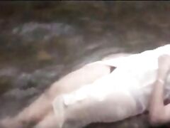 Mallu Aunty Hot River Bath wearing panty and nips visible