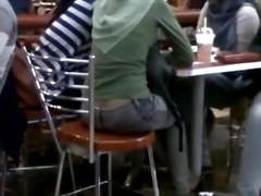 Hijab teen buttcrack at a food court
